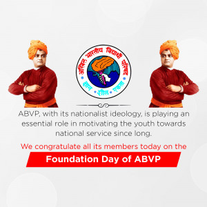 ABVP Foundation Day celebration poster with Swami Vivekananda and the ABVP logo