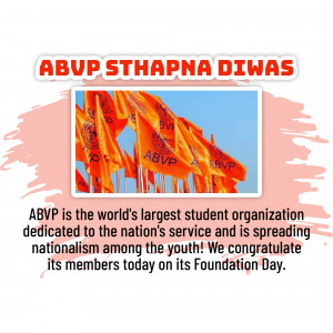 ABVP flags waving with text celebrating Foundation Day