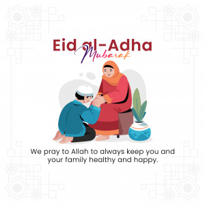 Illustration of a family celebrating Eid al-Adha