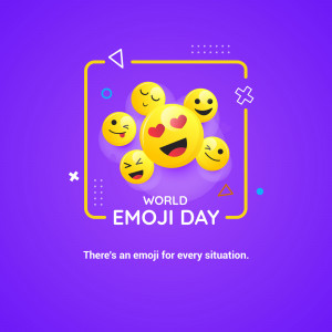 Colorful graphic celebrating World Emoji Day with various smiling emojis.