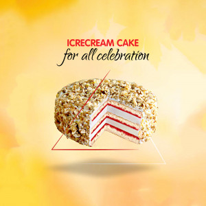 A promotional image of a layered ice cream cake with a nutty coating.