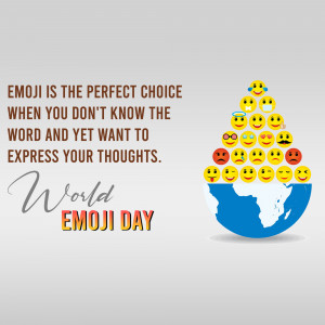 Image depicting World Emoji Day with a globe and emoji pyramid.