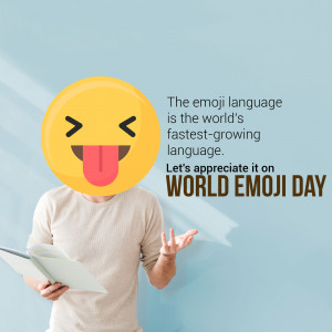 Person with an emoji face celebrating World Emoji Day