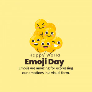 Stack of smiling yellow emojis with text 'Happy World Emoji Day'