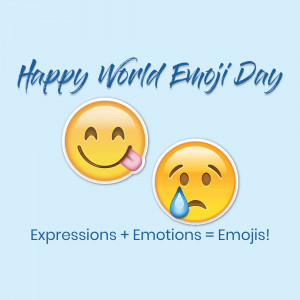 Image celebrating World Emoji Day with smiling and playful emojis.