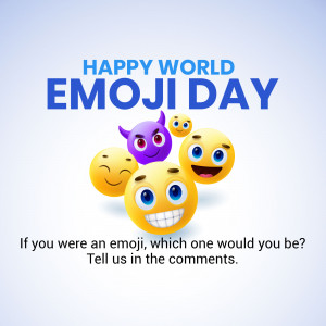 Image celebrating World Emoji Day with various emoji characters.