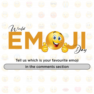 Image celebrating World Emoji Day with a smiling emoji giving a thumbs up.