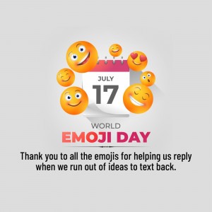 Illustration of emojis surrounding a calendar page marking July 17th for World Emoji Day.