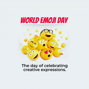 A graphic celebrating World Emoji Day with a pile of smiling emoji faces.