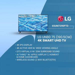 LG 75 inch 4K UHD Smart TV with detailed specifications