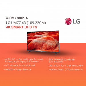 LG 43 inch 4K Smart UHD TV with sleek design