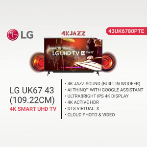 LG 43UK6780PTE 4K UHD Smart TV with built-in woofer