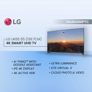 LG 55UK6500PTC 4K Smart UHD TV with features listed