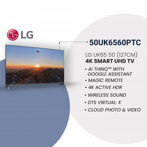 LG 50UK6560PTC 4K Smart UHD TV with features listed