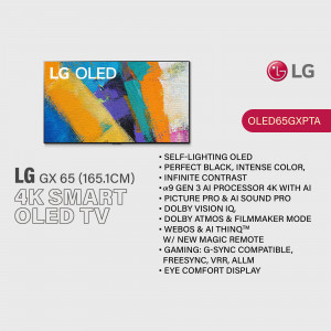LG OLED GX 65 inch 4K Smart TV with vibrant colors and advanced features.