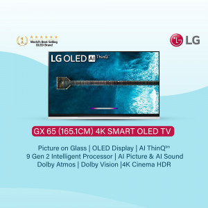 LG GX 65 OLED TV displaying a vibrant underwater scene