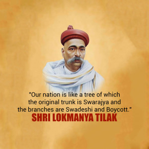 Portrait of Lokmanya Tilak with a motivational quote