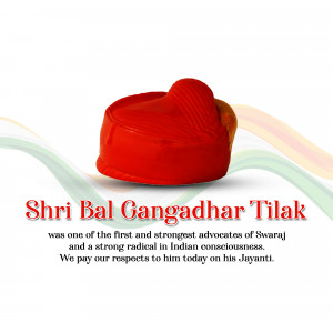 Image depicting a traditional Indian cap with text honoring Bal Gangadhar Tilak