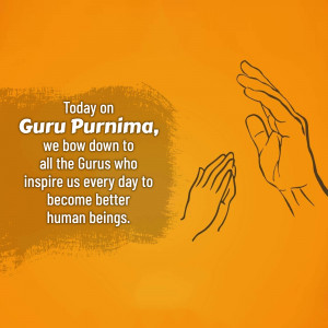 Guru Purnima greeting with hands in Namaste pose