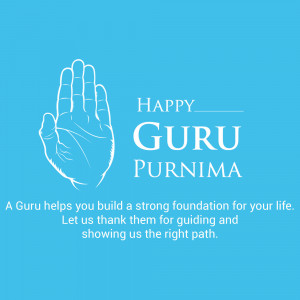Image depicting a hand gesture with the text 'Happy Guru Purnima' and a message about the importance of a Guru.