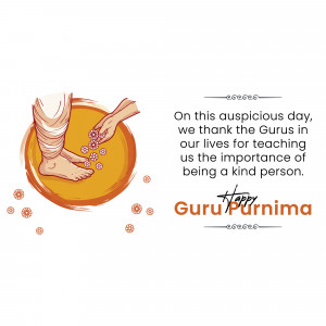 Guru Purnima illustration depicting feet being touched in reverence with text wishing a Happy Guru Purnima.