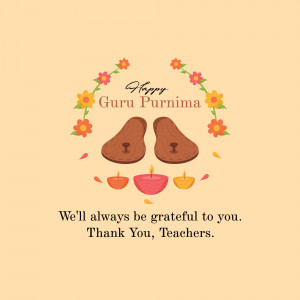 Guru Purnima greeting with footprints and candles