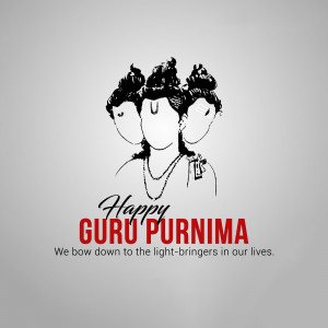 Guru Purnima greeting with three faces and text