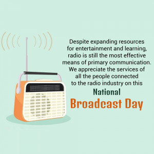 Illustration of a vintage radio with radio waves, celebrating National Broadcast Day.