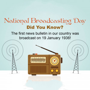 Image commemorating National Broadcasting Day with a vintage radio and broadcast towers.