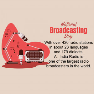 Illustration for National Broadcasting Day featuring a vintage microphone, radio, and musical notes.