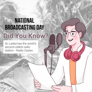 Illustration of a man with headphones and a microphone, celebrating National Broadcasting Day.