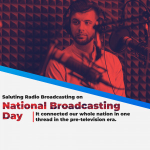 Man recording a podcast in a studio for National Broadcasting Day