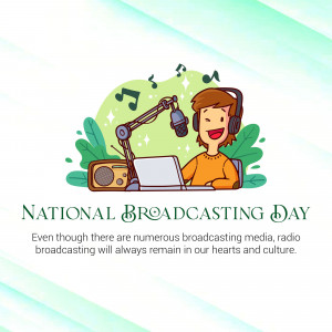 Illustration of a person with headphones and a microphone for National Broadcasting Day