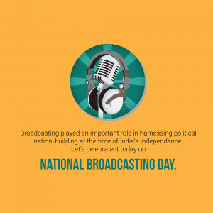 Vintage microphone with headphones and text celebrating National Broadcasting Day