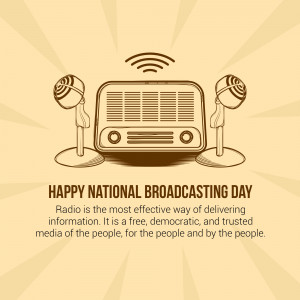 Vintage radio with microphones and text 'Happy National Broadcasting Day'