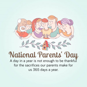Illustration of a family embracing each other with the text 'National Parents' Day'