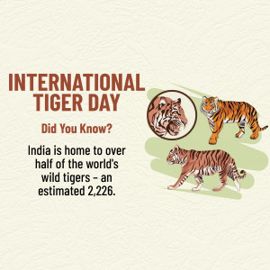 Image celebrating International Tiger Day with facts about India's tiger population.