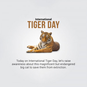 Image celebrating International Tiger Day with a tiger and text promoting awareness.