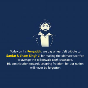 Portrait of Sardar Udham Singh with tribute text