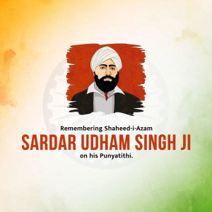 Portrait of Sardar Udham Singh Ji with Indian Flag Background