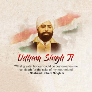 Portrait of Shaheed Udham Singh Ji with Indian Flag colors and a quote