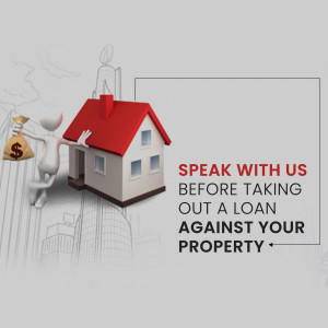 3D illustration of a figure carrying money towards a house with text promoting consultation before taking a loan.