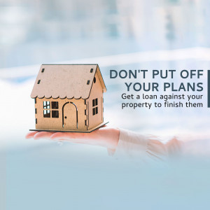 Hand holding a wooden house model with text promoting home loans.