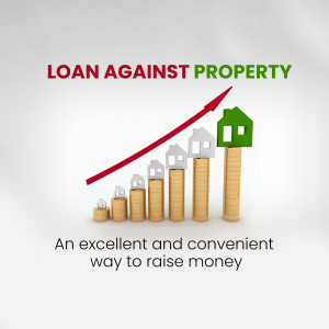 Image depicting loan against property with rising graph and houses
