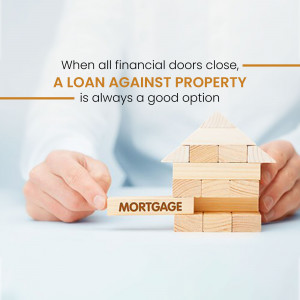 Hands holding wooden blocks forming a house with a 'Mortgage' block being inserted, representing a loan against property.