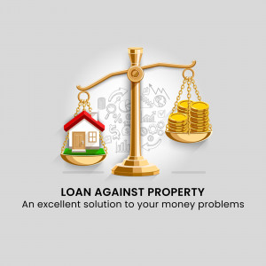 Scales balancing a house and gold coins, representing a loan against property.