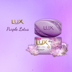 Lux Purple Lotus soap with lotus flowers and packaging