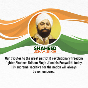 Portrait of Shaheed Udham Singh with Indian Flag Background