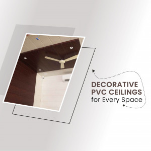 Image of a room with decorative PVC ceilings and a ceiling fan