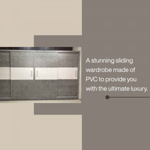 A modern sliding wardrobe with a grey and white PVC finish.